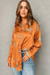 Russet orange cheetah animal print button up satin shirt - tops