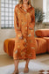 Russet orange cheetah animal print button up satin shirt - tops