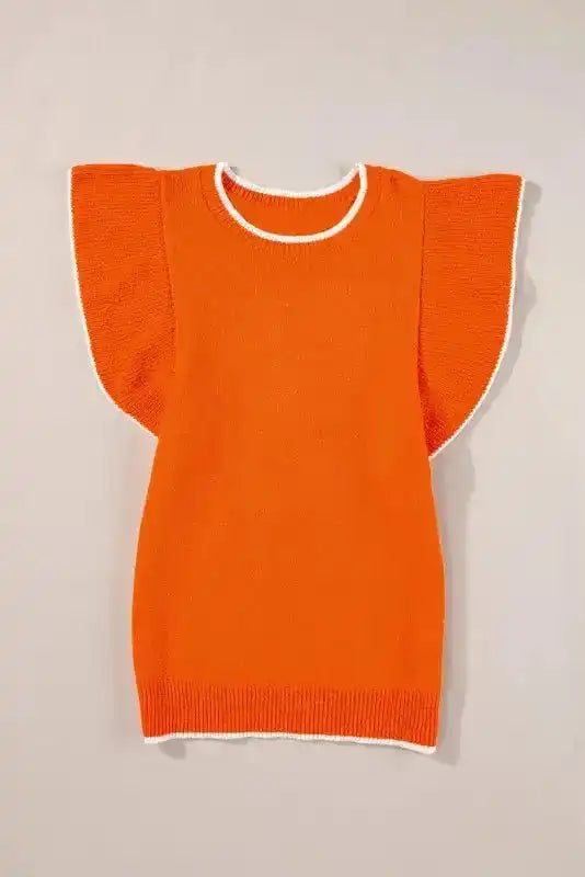 Russet Orange Short Sleeve Knitted Top - Fashionfitz