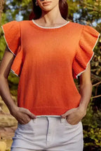 Russet Orange Short Sleeve Knitted Top - Fashionfitz