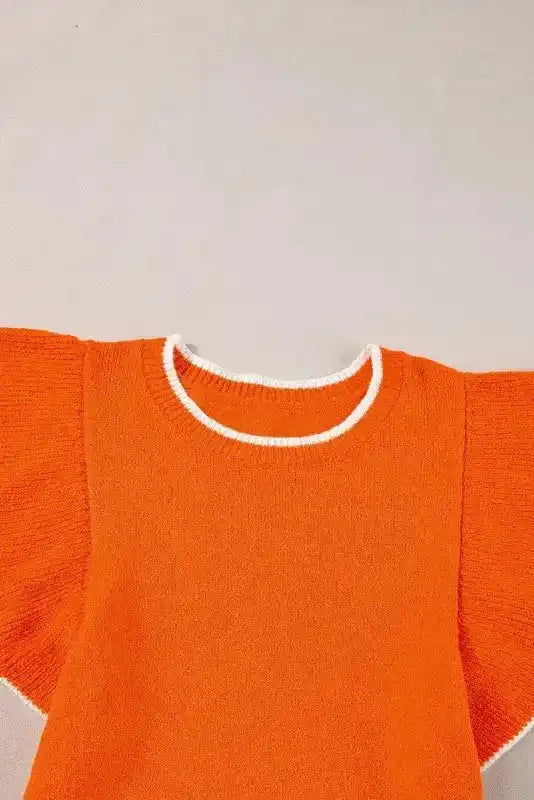 Russet Orange Short Sleeve Knitted Top - Fashionfitz