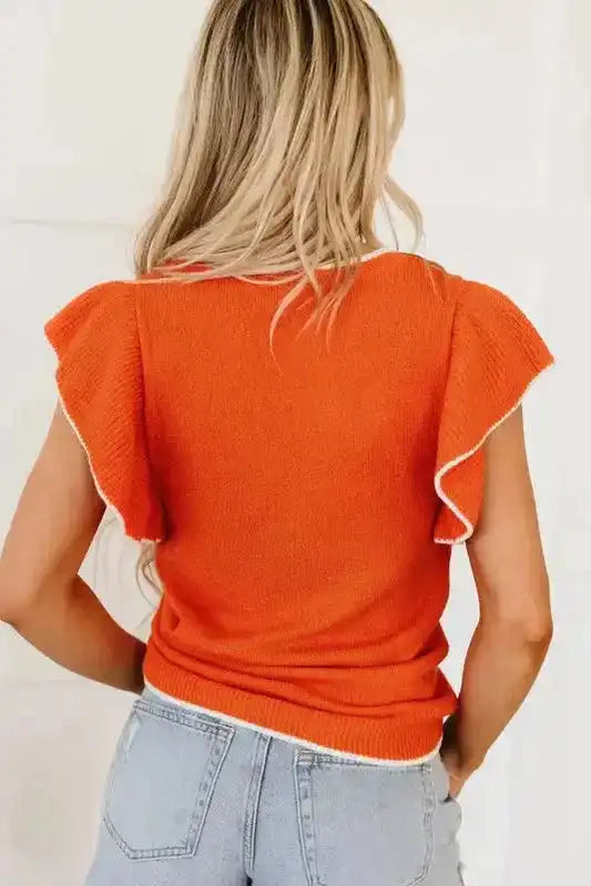 Russet Orange Short Sleeve Knitted Top - Fashionfitz
