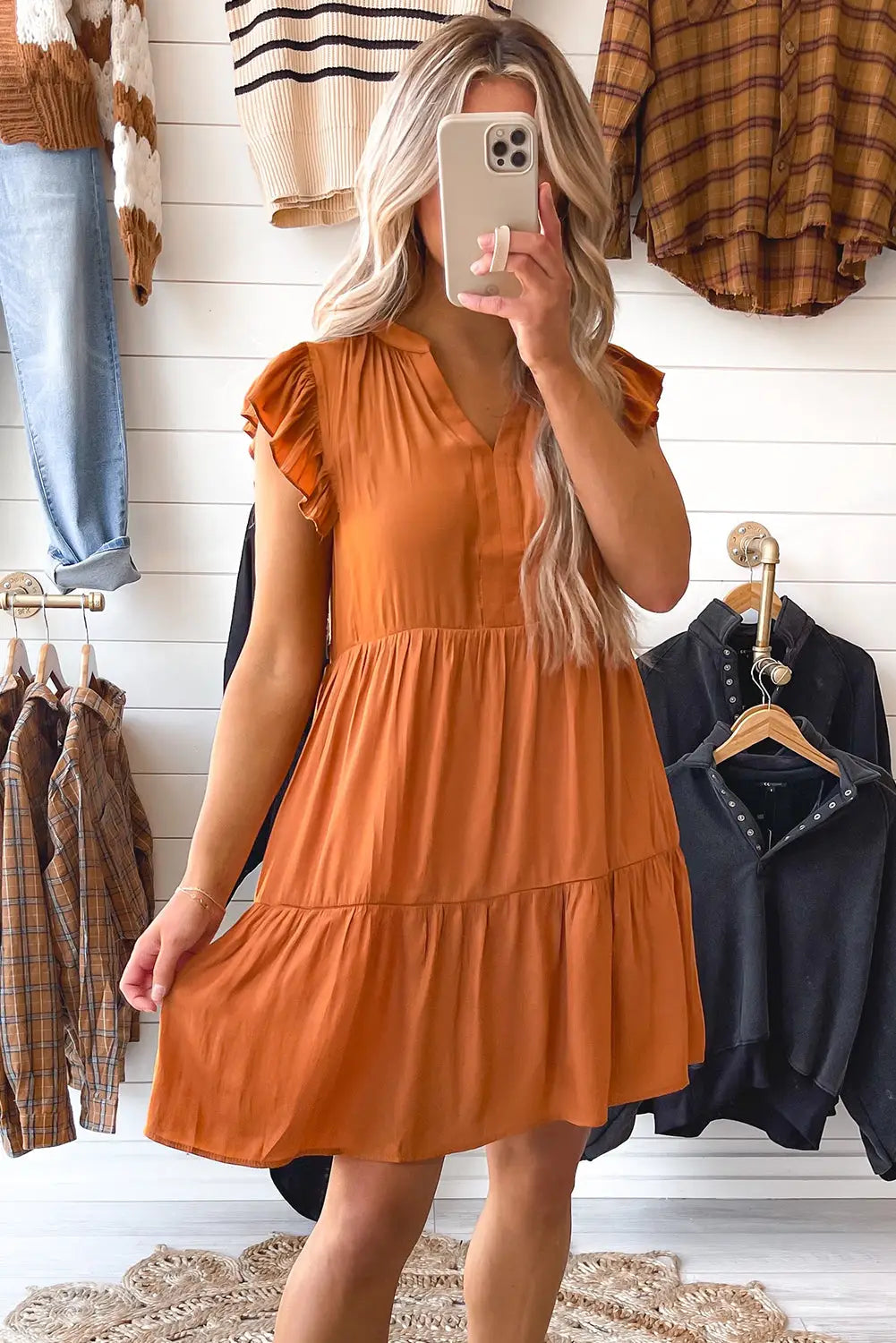 Russet orange tiered mini dress - dresses