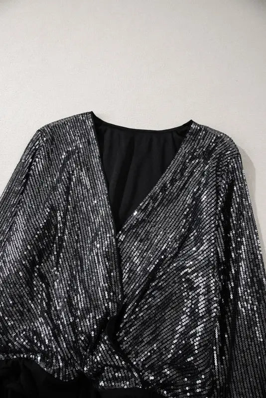 Chic sable sequin wrap bodysuit | elegant evening wear