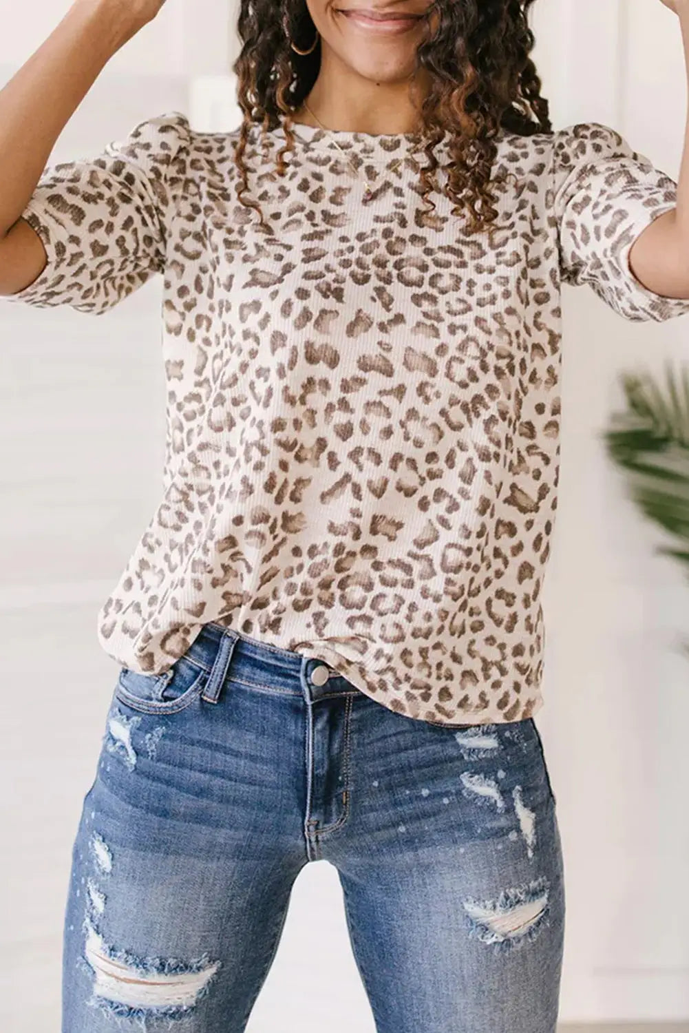 Safari leopard textured t-shirt - multicolour / s / 100% polyester - tops