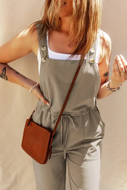 Sage green buttoned cropped jumpsuit - jumpsuits