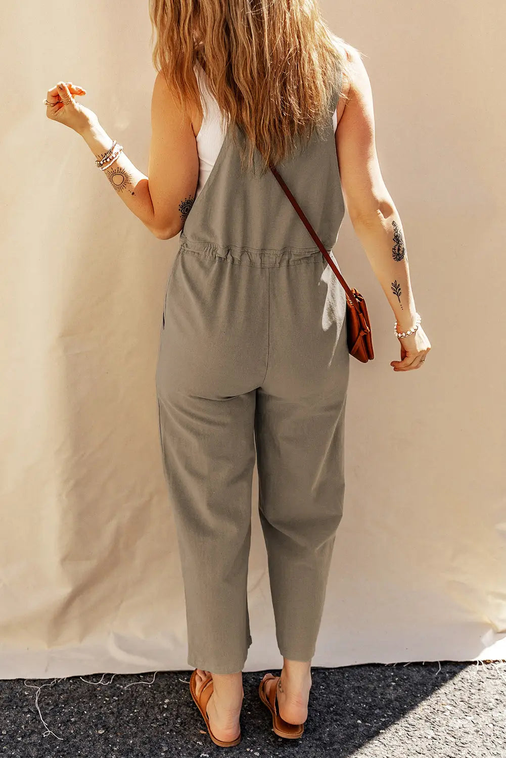 Sage green buttoned cropped jumpsuit - jumpsuits