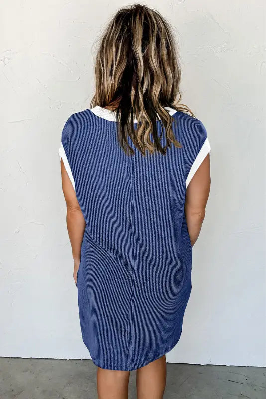 Sail blue rib textured cap sleeve t-shirt dress - dresses/t shirt dresses