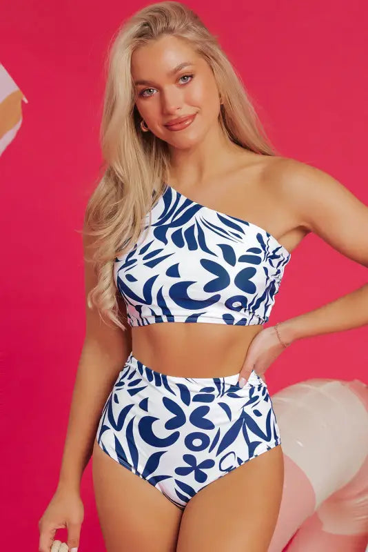 Sapphire siren bikini – one-shoulder high-waisted swimwear