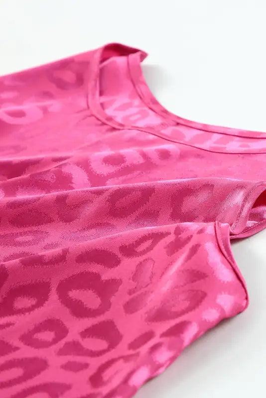 Pink satin leopard tank top - tops