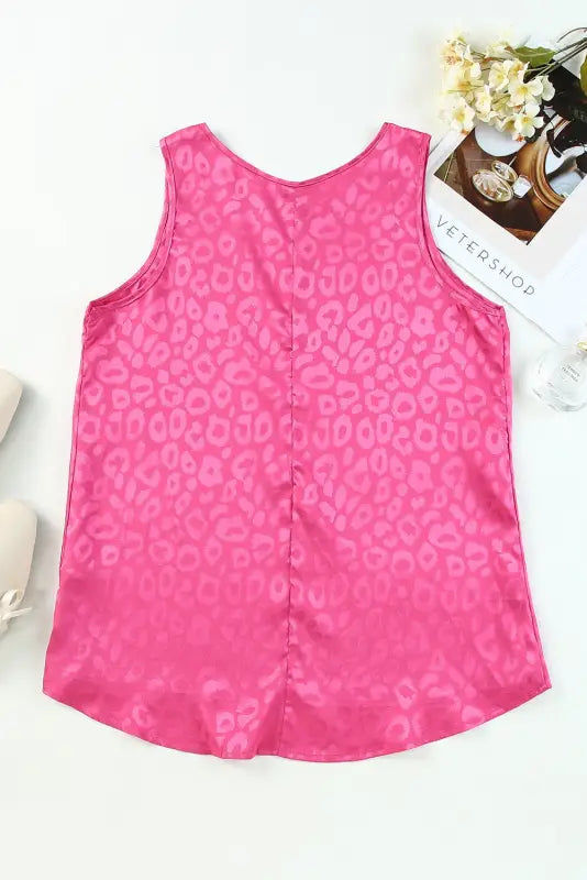 Pink satin leopard tank top - tops