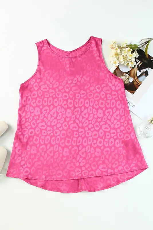 Pink satin leopard tank top - tops