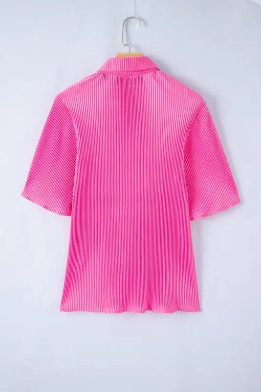 Satin shirt - bright pink pleated short sleeve - shirts