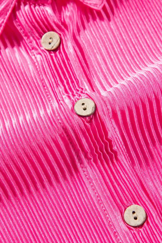 Satin shirt - bright pink pleated short sleeve - shirts