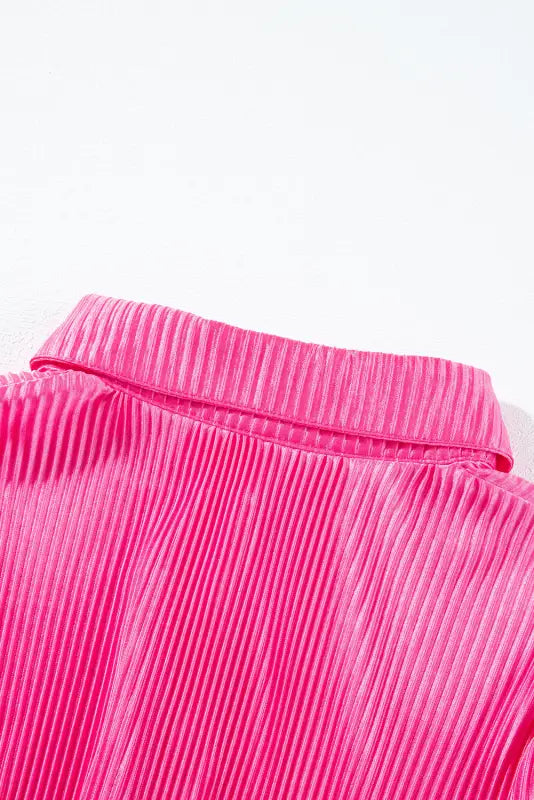 Satin shirt - bright pink pleated short sleeve - shirts