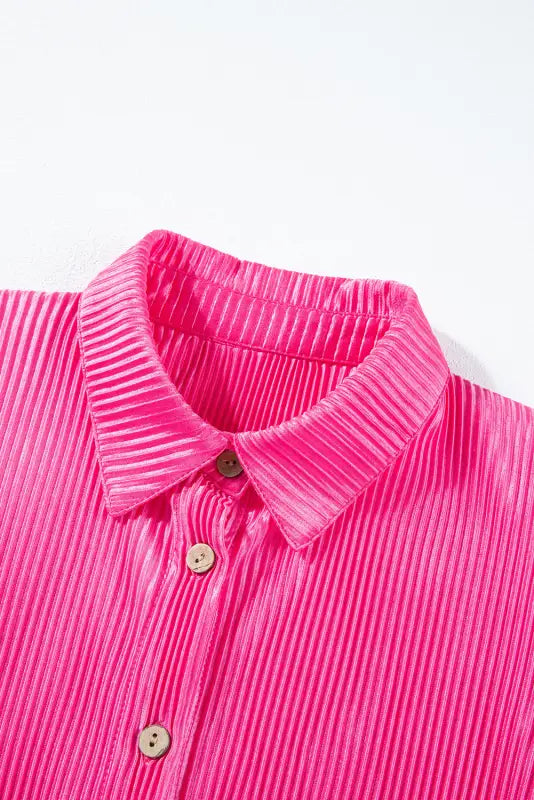 Satin shirt - bright pink pleated short sleeve - shirts