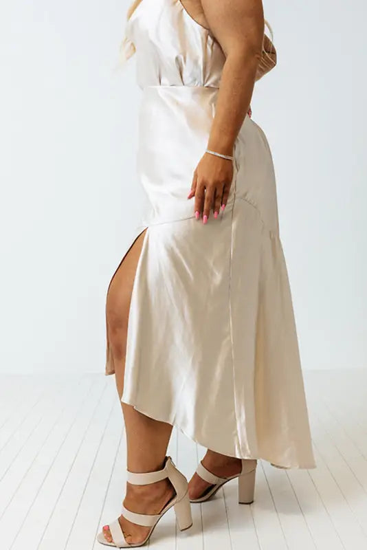 Satin split ruffled plus size skirt - skirts