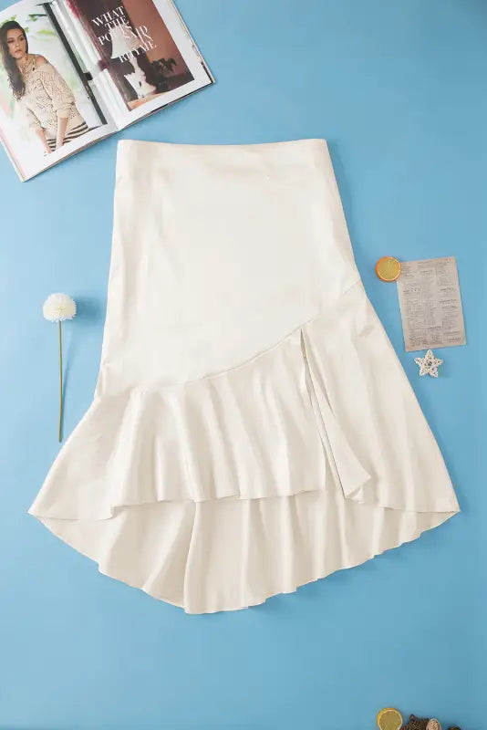 Satin split ruffled plus size skirt - skirts