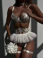 Say Yes Lace Garter Lingerie Set 3-Piece - Fashionfitz