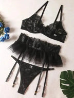 Say Yes Lace Garter Lingerie Set 3-Piece - Fashionfitz