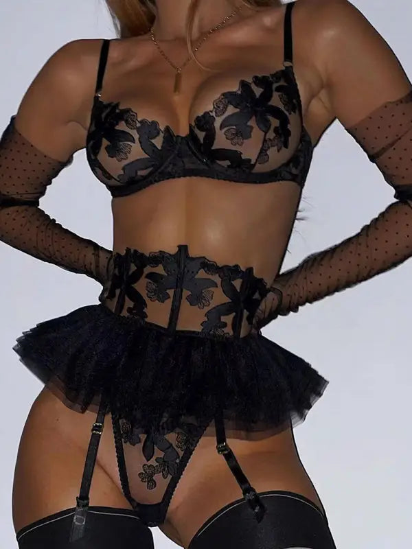 Say yes lace garter lingerie set 3-piece - sets