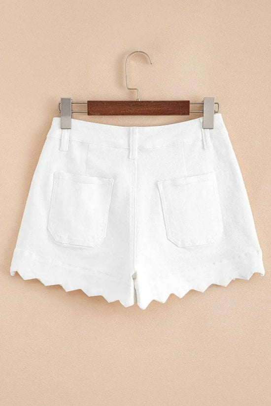 Denim Shorts Scalloped Hemline Denim Shorts