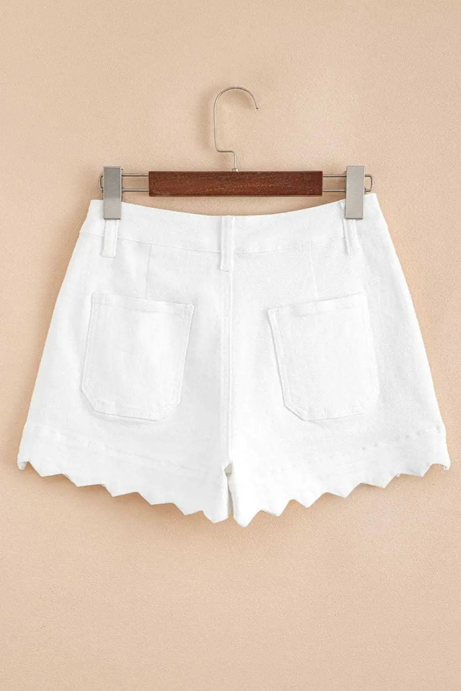 Denim Shorts Scalloped Hemline Denim Shorts