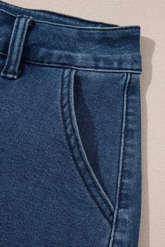 Denim Shorts Scalloped Hemline Denim Shorts