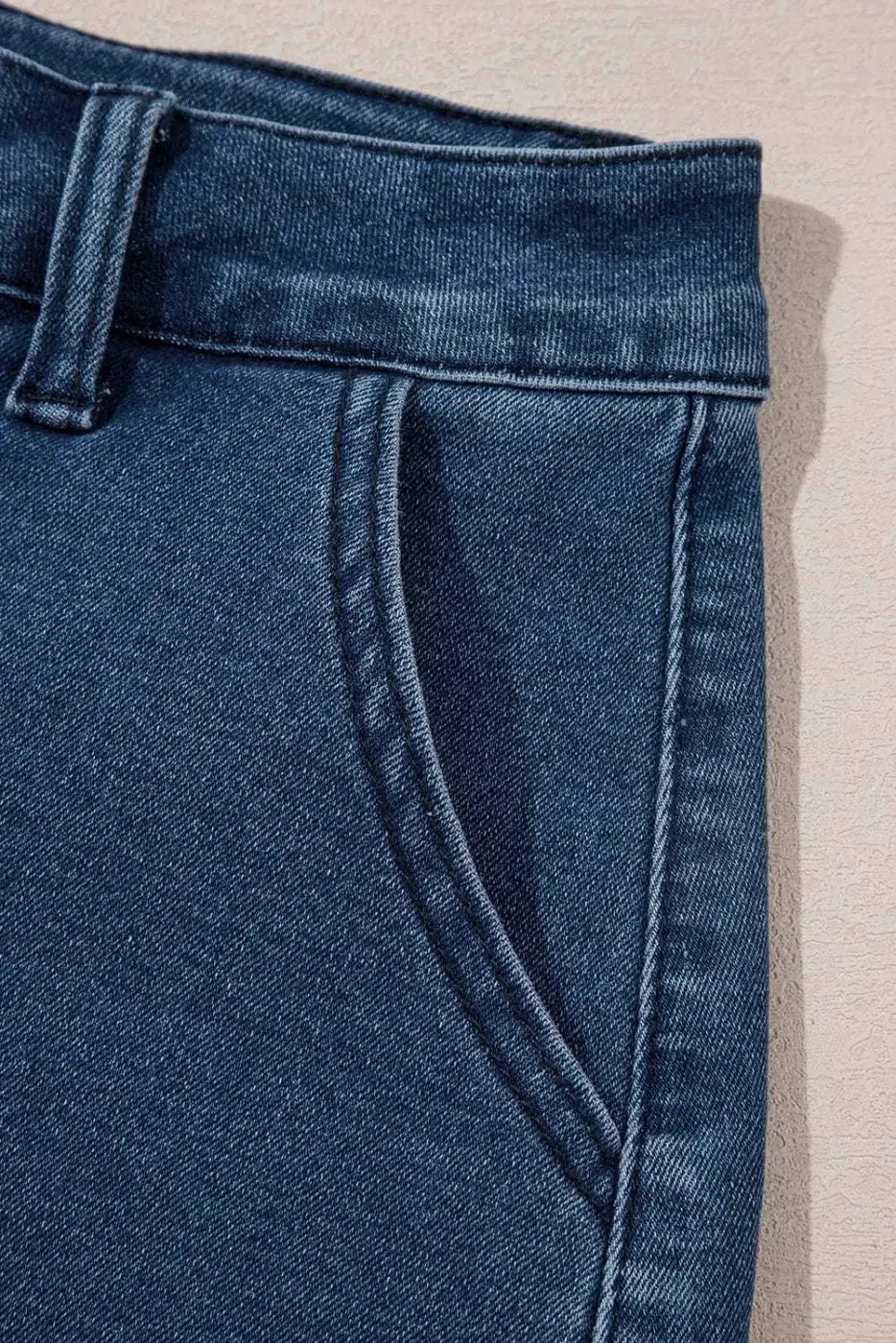 Denim Shorts Scalloped Hemline Denim Shorts