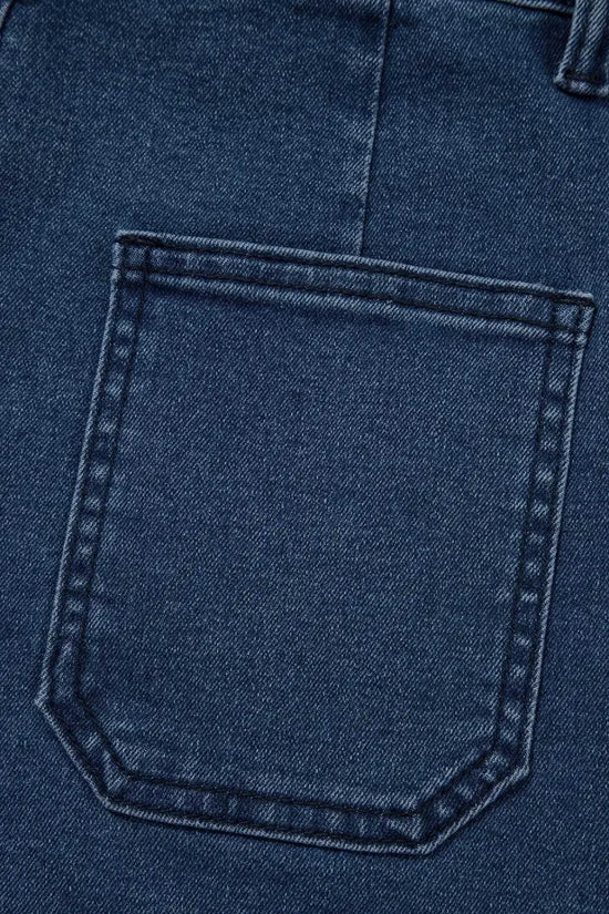 Denim Shorts Scalloped Hemline Denim Shorts