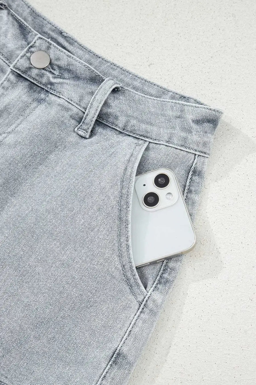 Denim Shorts Scalloped Hemline Denim Shorts