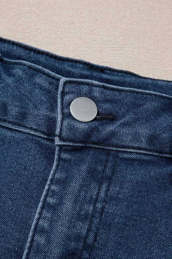 Denim Shorts Scalloped Hemline Denim Shorts