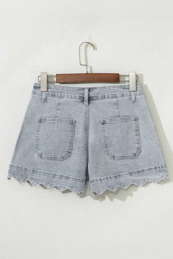 Denim Shorts Scalloped Hemline Denim Shorts