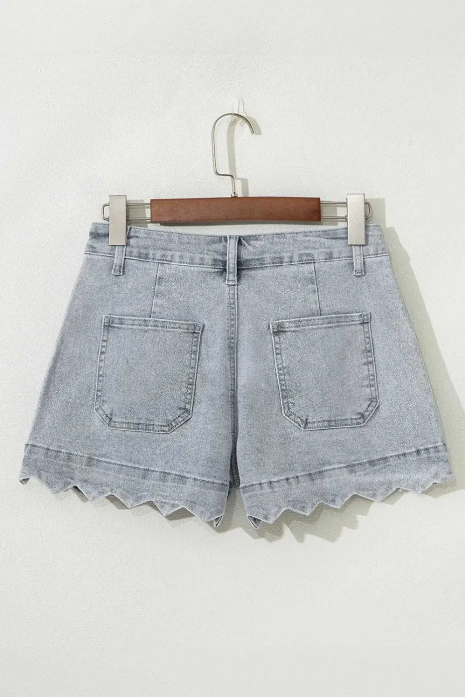 Denim Shorts Scalloped Hemline Denim Shorts