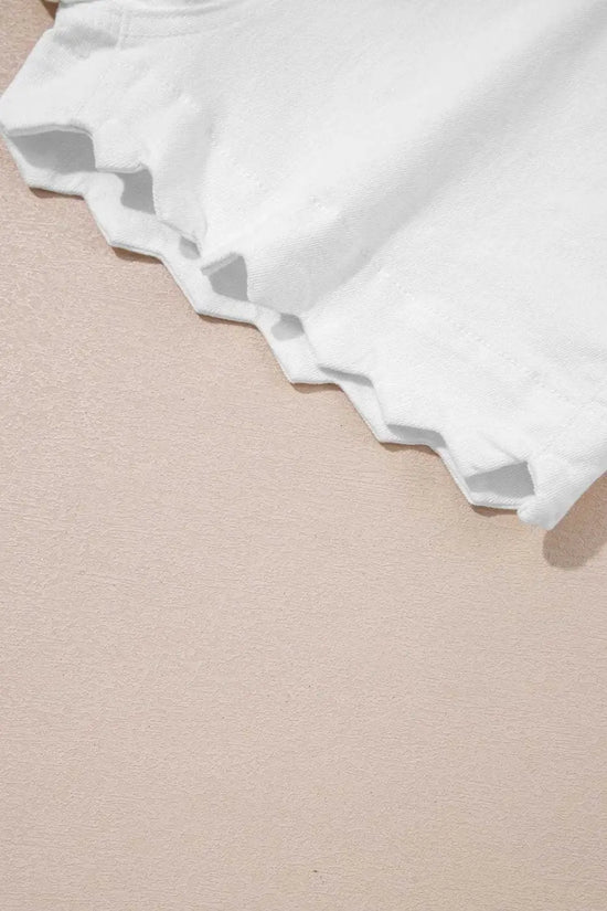 Denim Shorts Scalloped Hemline Denim Shorts