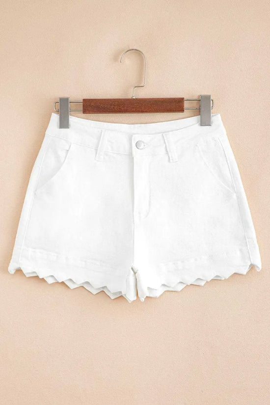 Denim Shorts Scalloped Hemline Denim Shorts