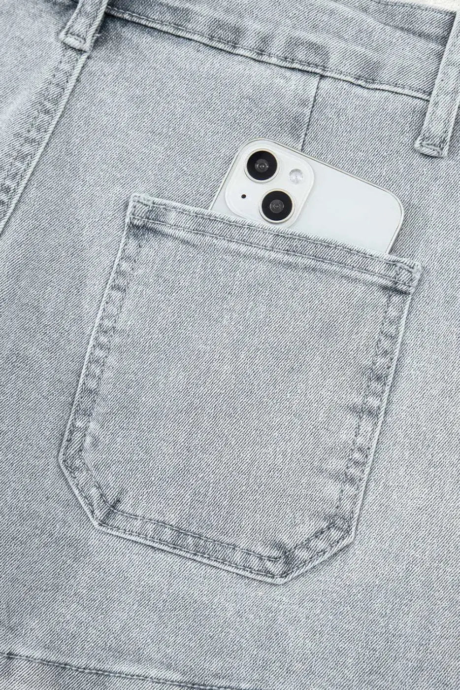 Denim Shorts Scalloped Hemline Denim Shorts