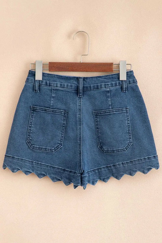 Denim Shorts Scalloped Hemline Denim Shorts