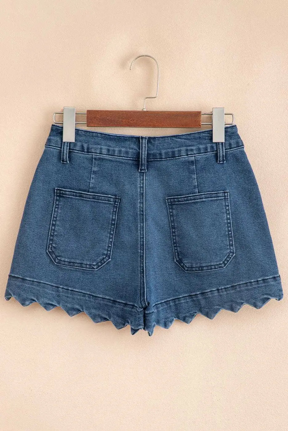 Denim Shorts Scalloped Hemline Denim Shorts