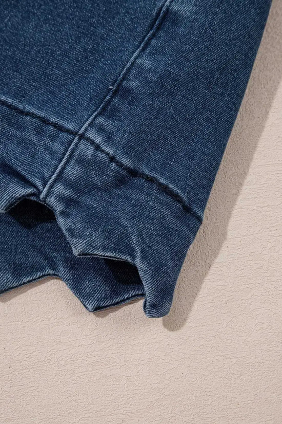 Denim Shorts Scalloped Hemline Denim Shorts