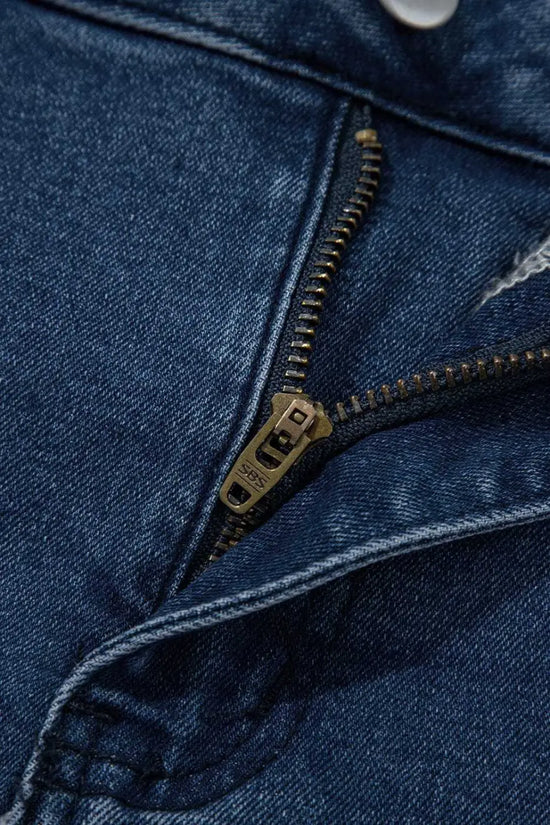 Denim Shorts Scalloped Hemline Denim Shorts