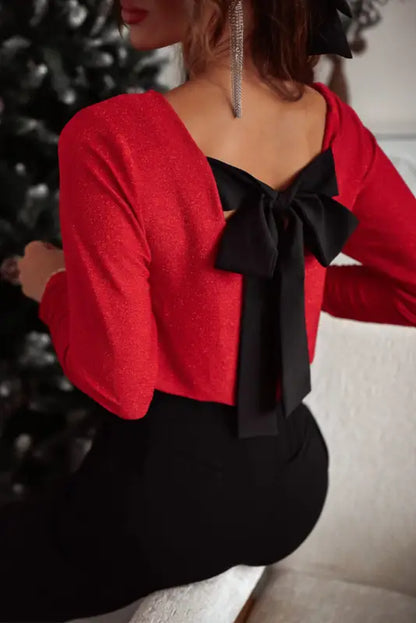 Scarlet sheen bowknot blouse | elegant & chic women’s top