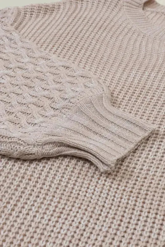 Sea Green Cable Knit Sleeve Drop Shoulder Sweater - Fashionfitz