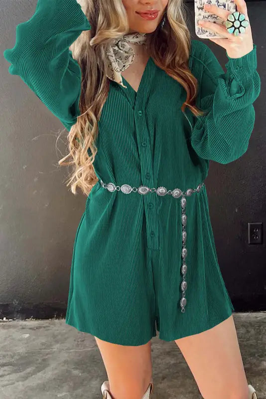 Sea green ribbed romper - rompers