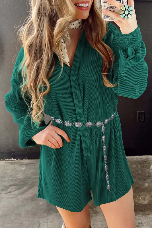 Sea green ribbed romper - rompers