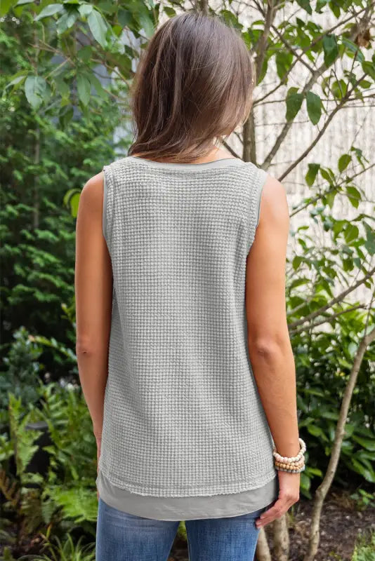 Sea green scoop neck waffle knit flowy vest - tops/tank tops