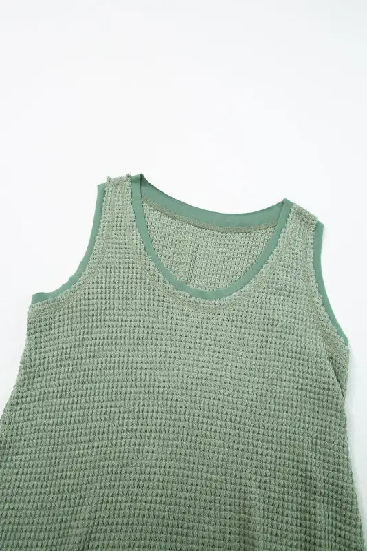 Sea green scoop neck waffle knit flowy vest - tops/tank tops