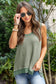 Sea green scoop neck waffle knit flowy vest - tops/tank tops