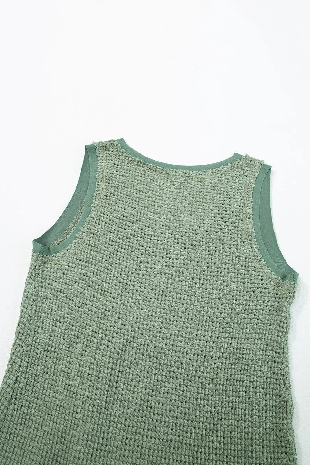 Sea green scoop neck waffle knit flowy vest - tops/tank tops