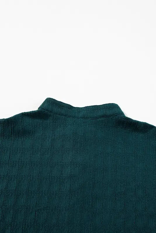 Sea green solid textured split neck short sleeve blouse - tops/blouses & shirts